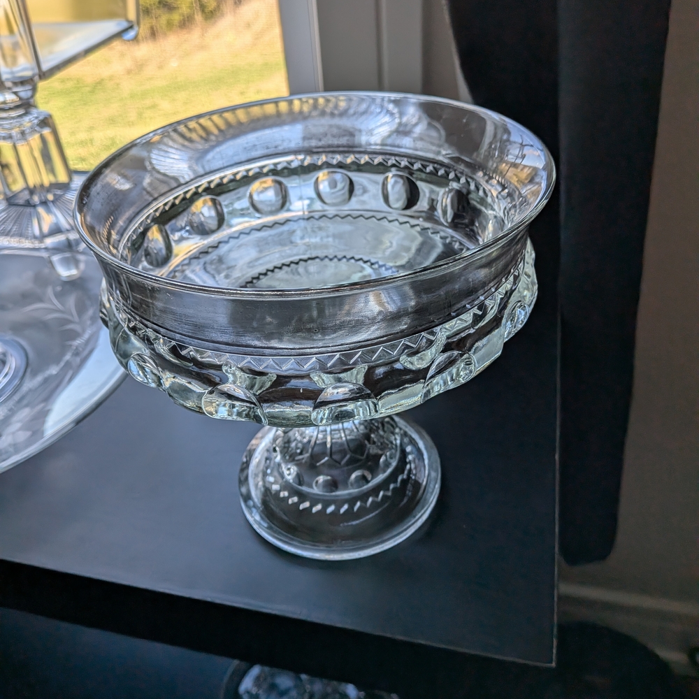Vintage Kings Crown Indiana Glass Elegant Clear Compote Bowl